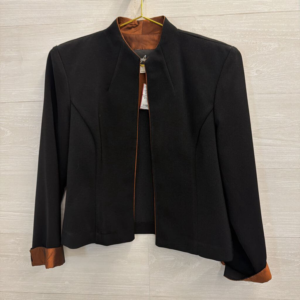 Positive Attitude Black/ Brown Lined Cropped Open Front Jacket 6 Petite