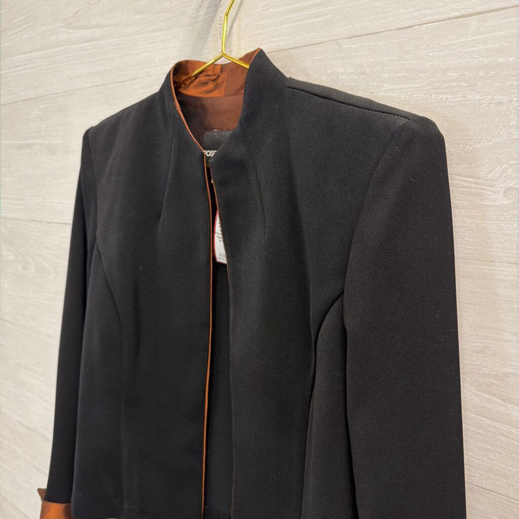 Positive Attitude Black/ Brown Lined Cropped Open Front Jacket 6 Petite