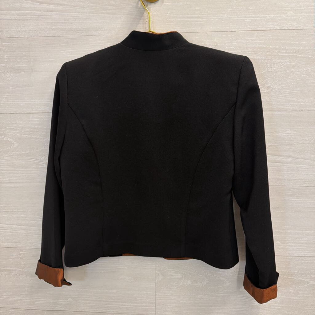 Positive Attitude Black/ Brown Lined Cropped Open Front Jacket 6 Petite with skirt