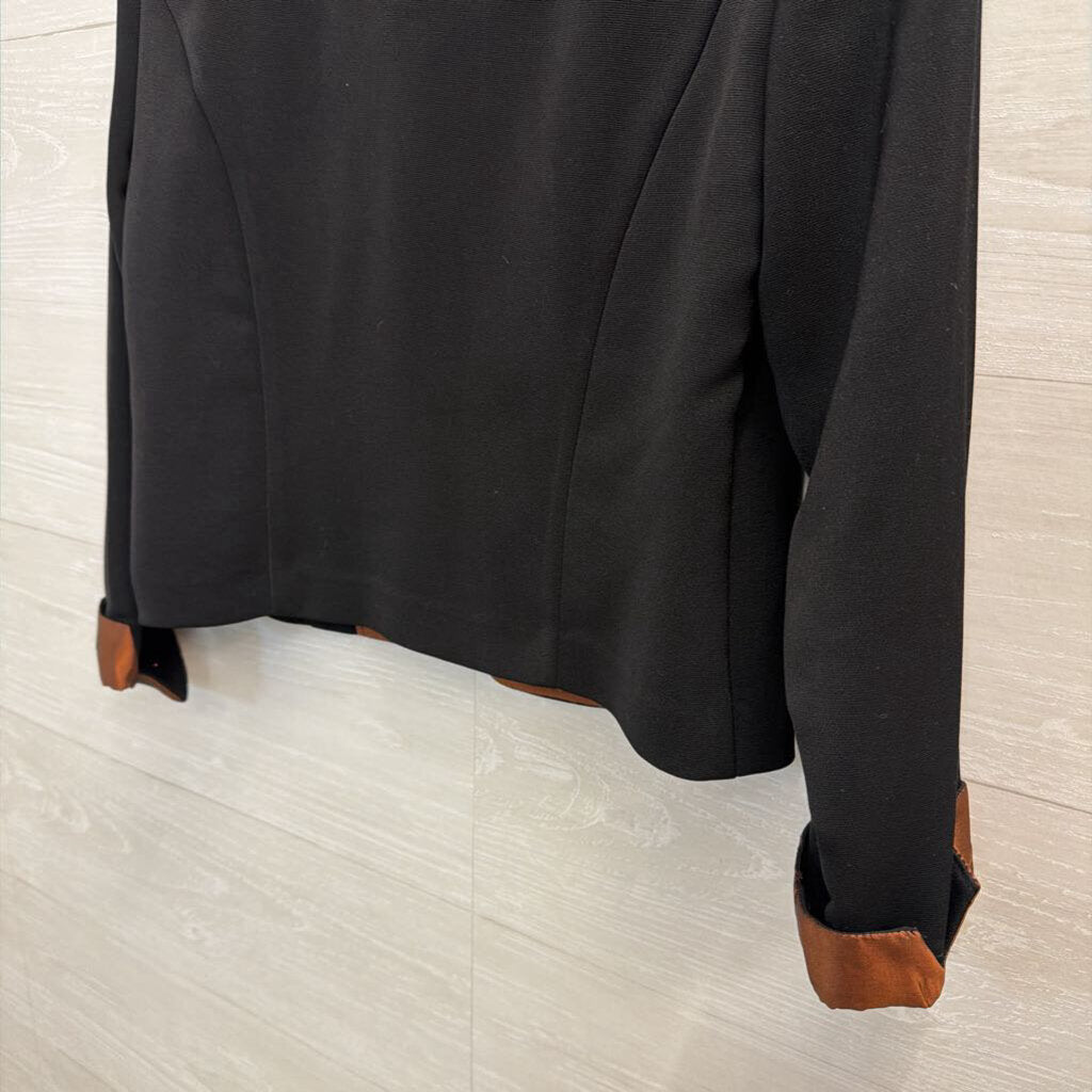 Positive Attitude Black/ Brown Lined Cropped Open Front Jacket 6 Petite with skirt