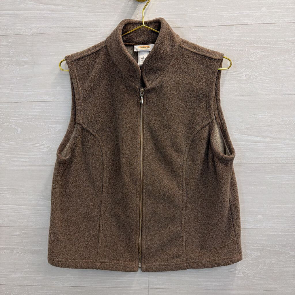 Talbots Brown Fleece Zip Up Vest Medium