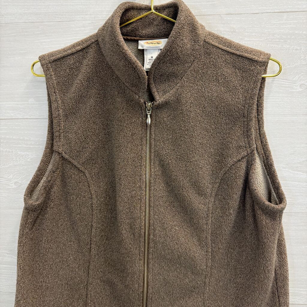 Talbots Brown Fleece Zip Up Vest Medium