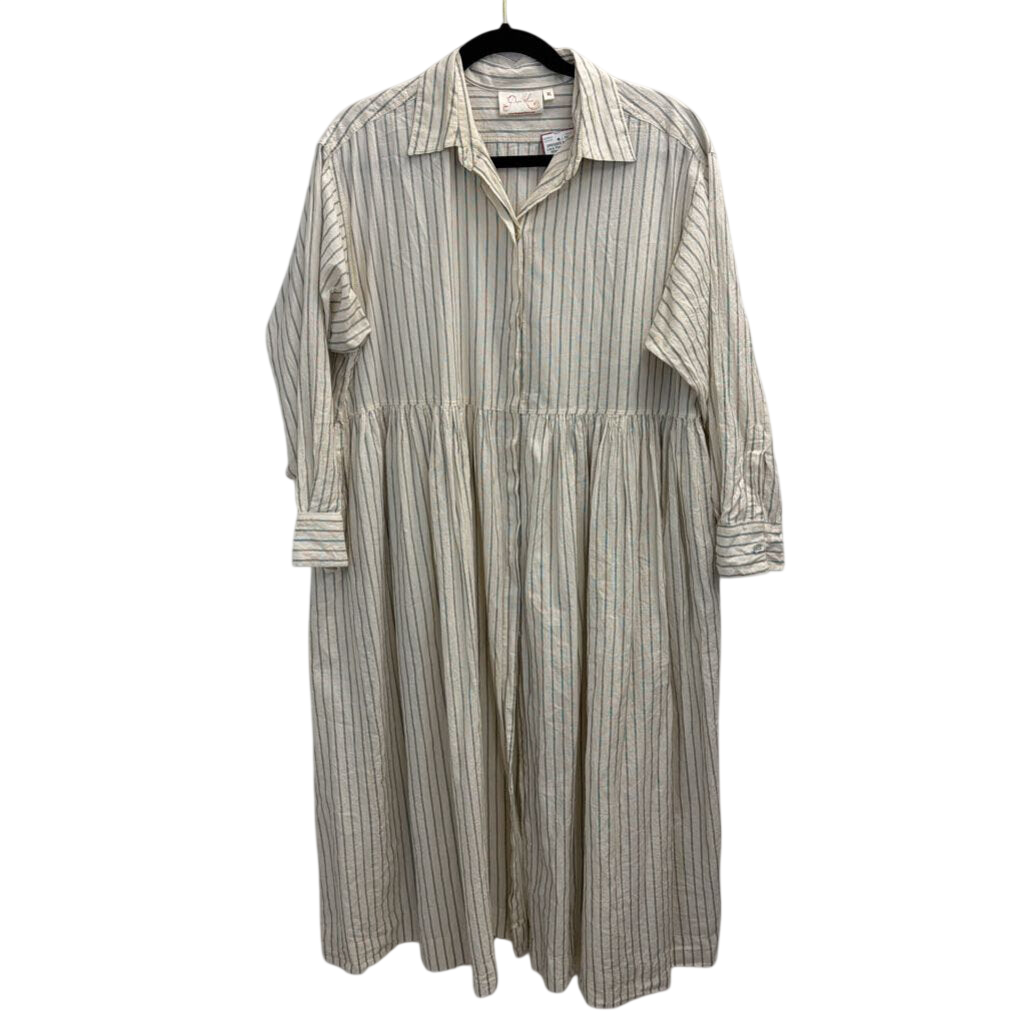Paper Lace White/ Black Striped Long Sleeve Button Down Midi Dress Extra Large