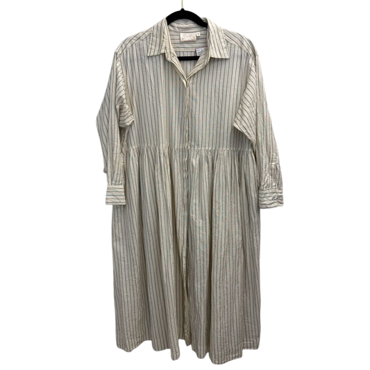 Paper Lace White/ Black Striped Long Sleeve Button Down Midi Dress Extra Large