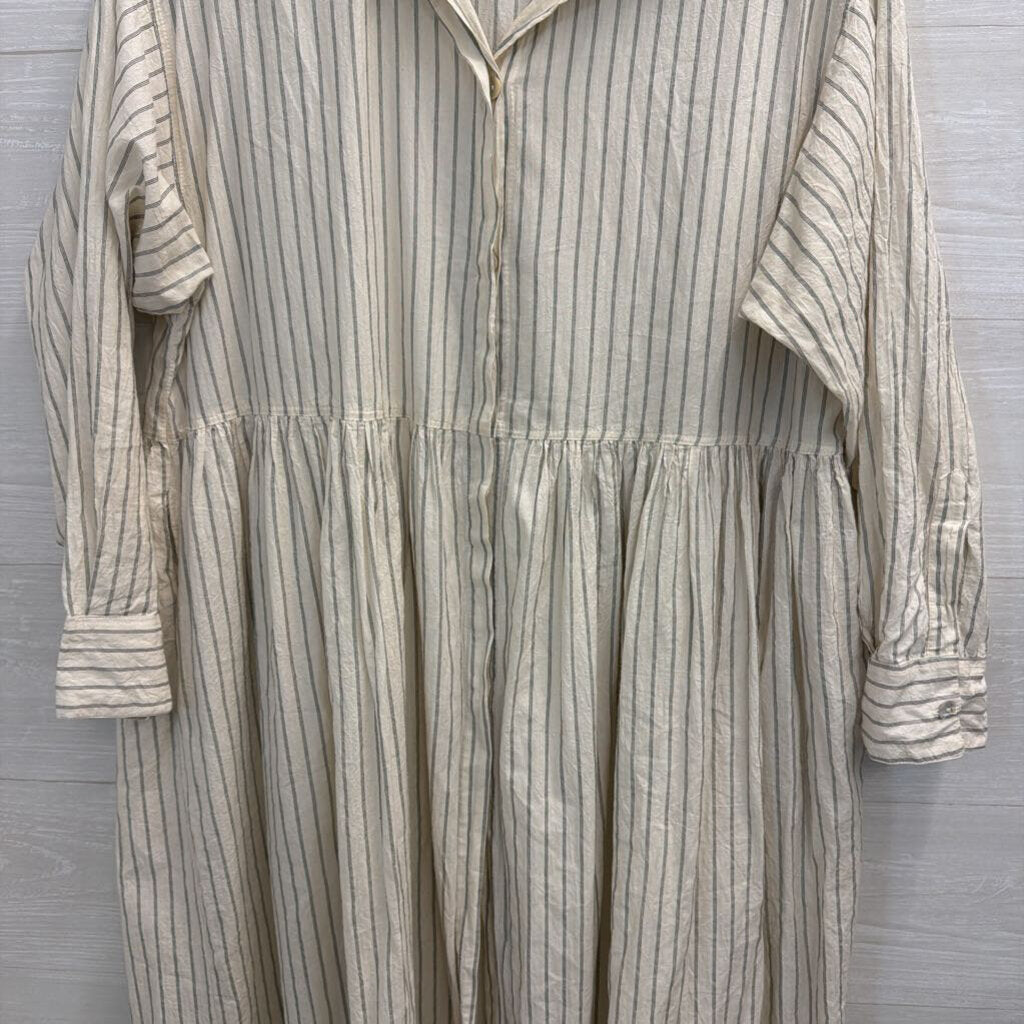 Paper Lace White/ Black Striped Long Sleeve Button Down Midi Dress Extra Large