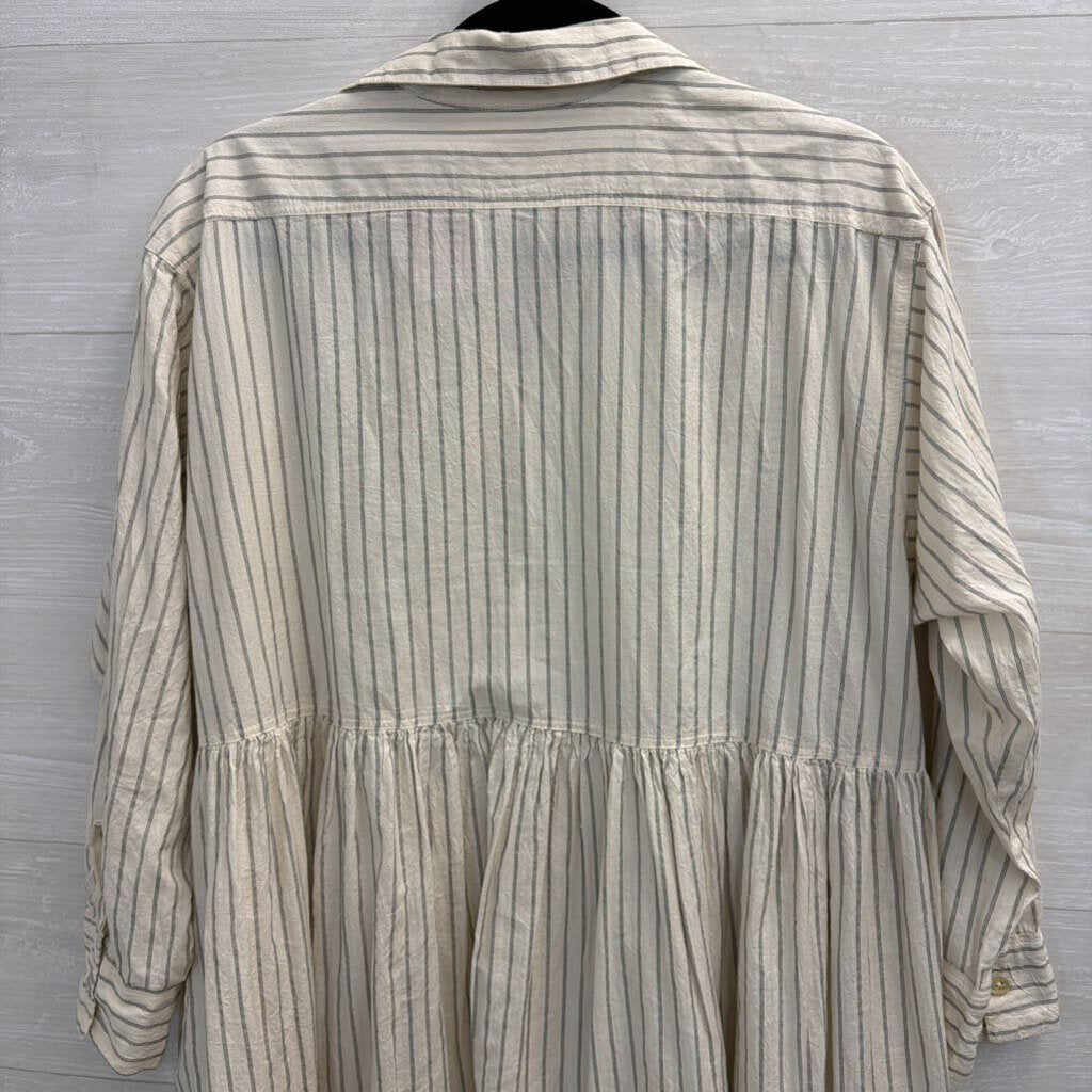 Paper Lace White/ Black Striped Long Sleeve Button Down Midi Dress Extra Large