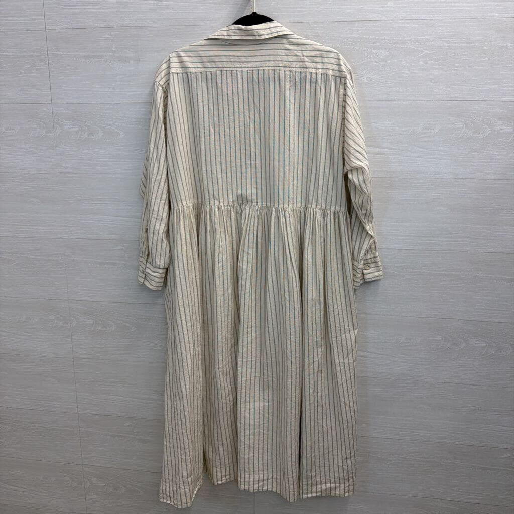 Paper Lace White/ Black Striped Long Sleeve Button Down Midi Dress Extra Large