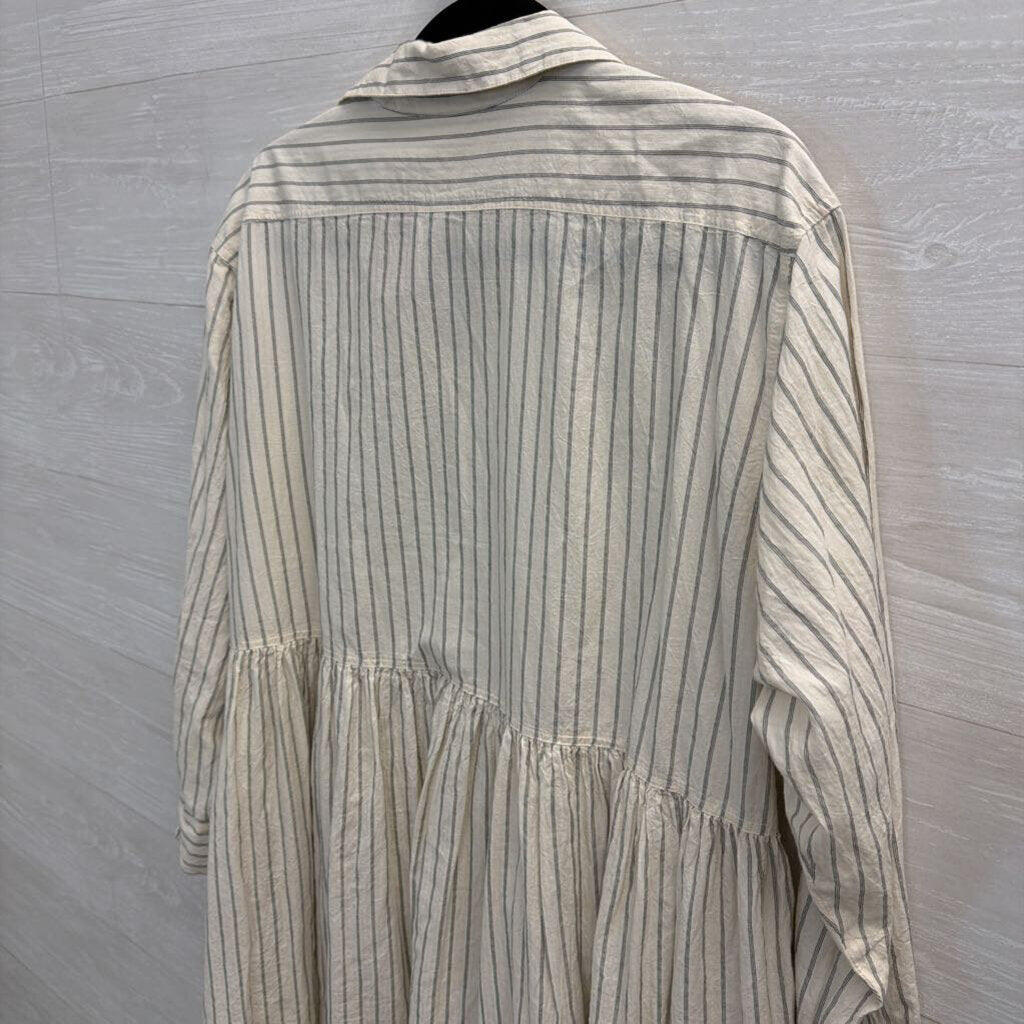 Paper Lace White/ Black Striped Long Sleeve Button Down Midi Dress Extra Large