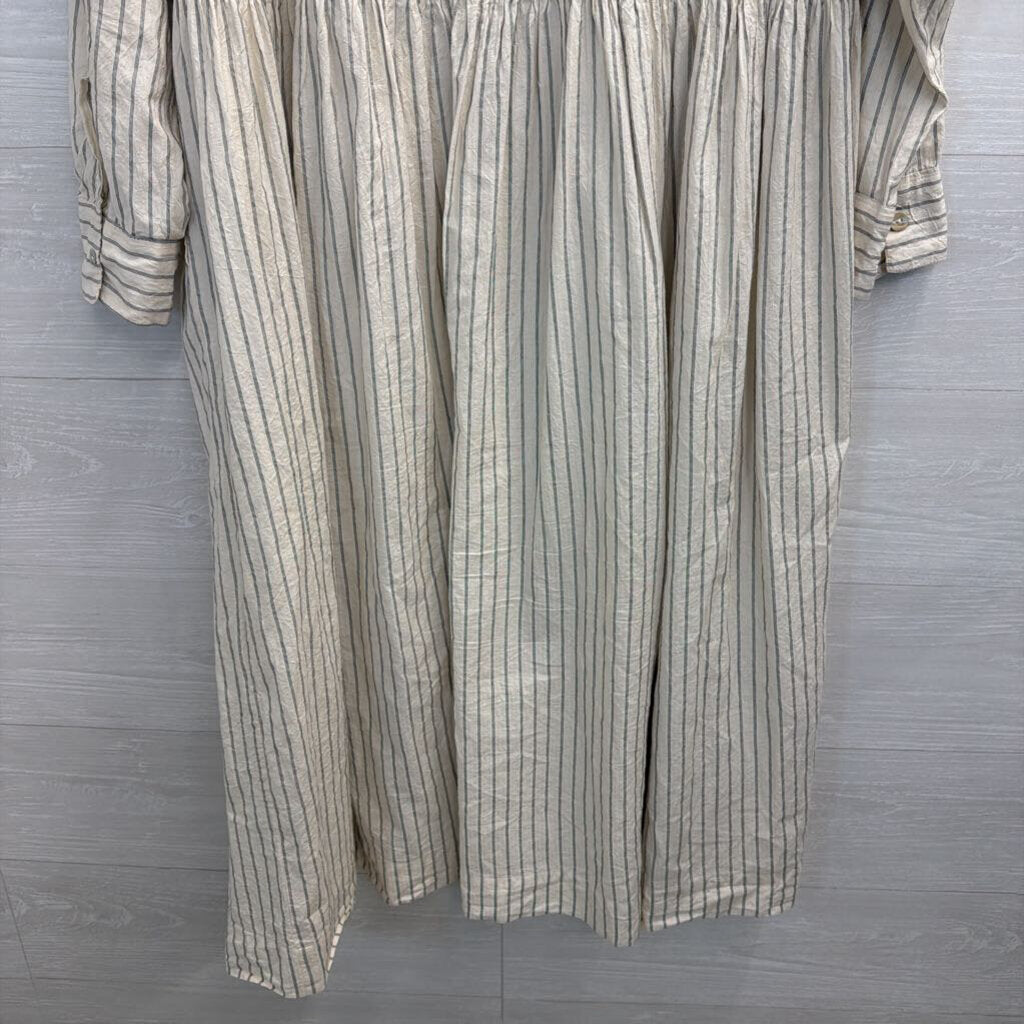 Paper Lace White/ Black Striped Long Sleeve Button Down Midi Dress Extra Large