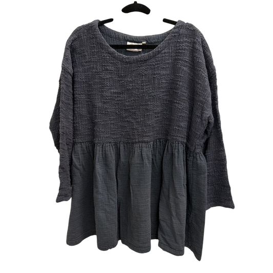 Paper Lace Blue Texture Knit Long Sleeve Babydoll Top One Size