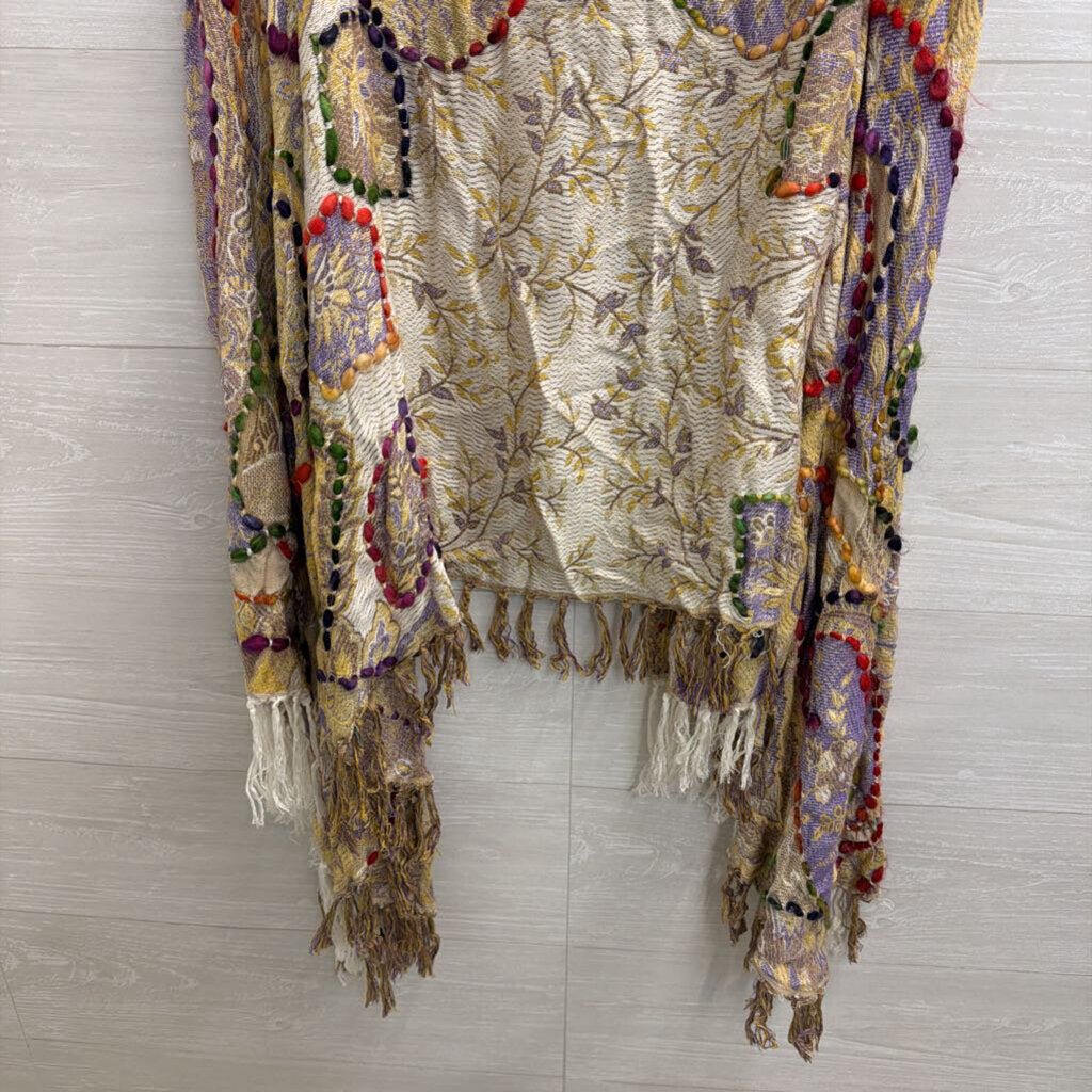 Raj Beige/ Multi Knit Print Sleeveless Open Front Top One Size