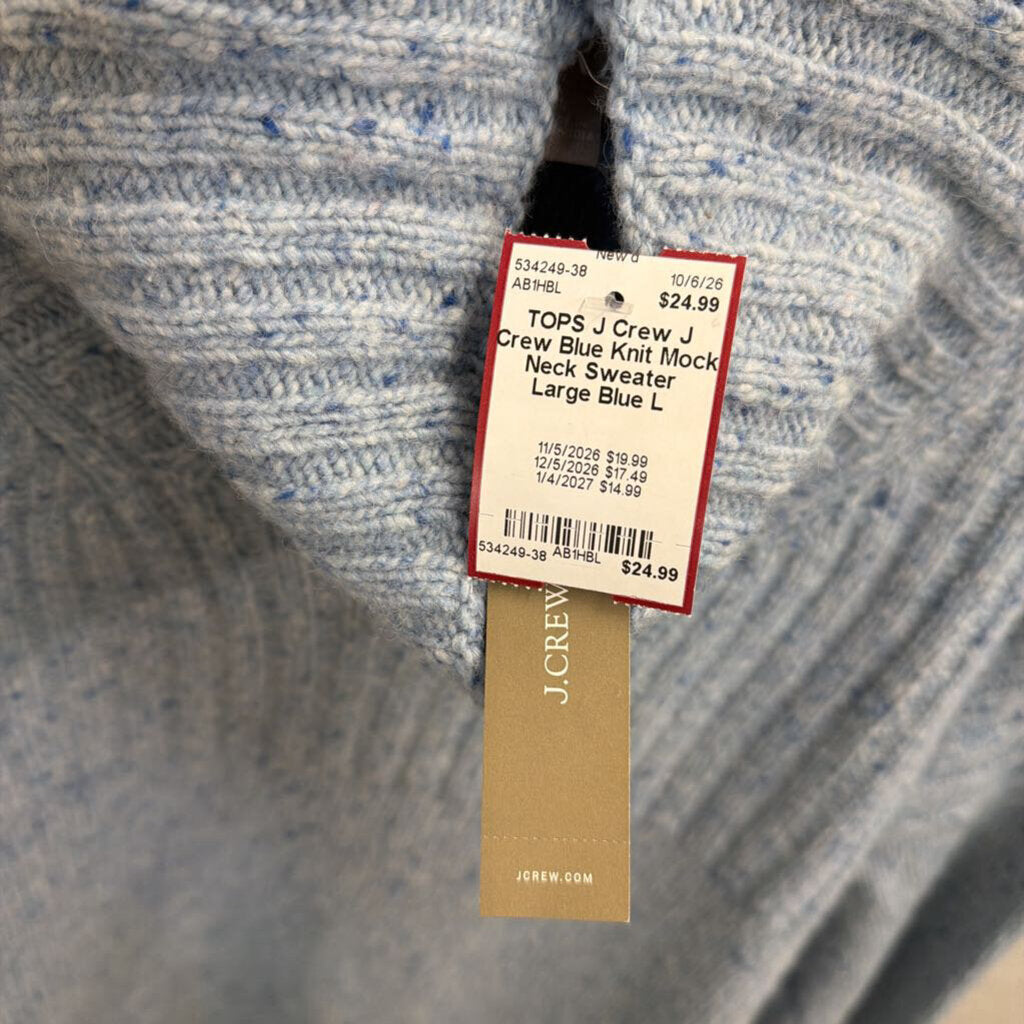 J Crew Blue Knit Mock Neck Sweater Large