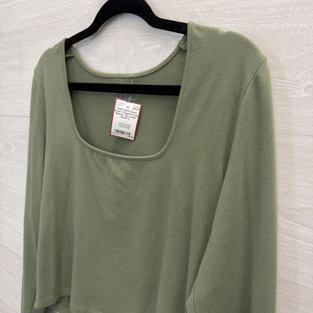 Aerie Green Cropped Long Sleeve Top Large