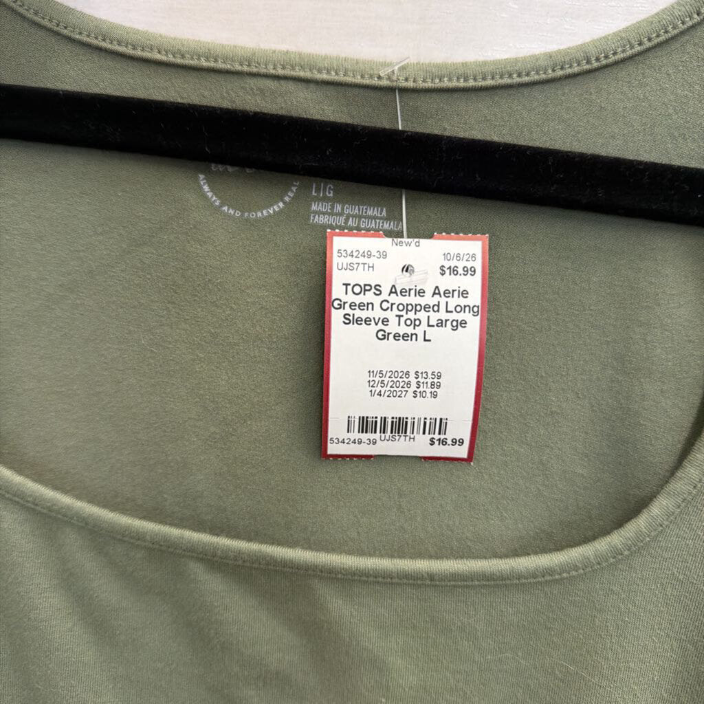 Aerie Green Cropped Long Sleeve Top Large