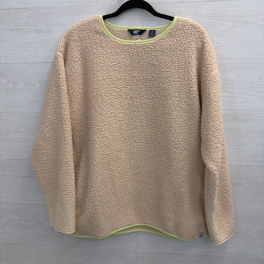 Lands End Beige Sherpa Green Trim Long Sleeve Top Large