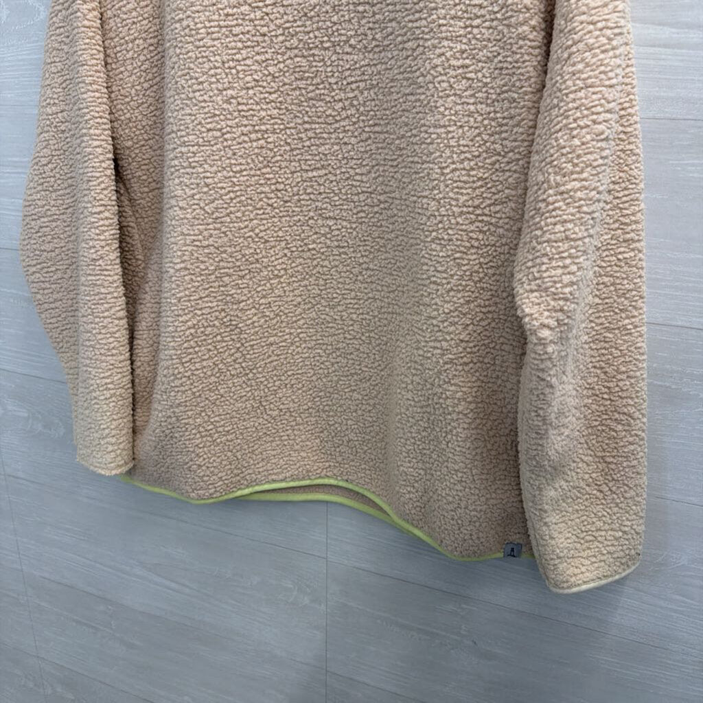 Lands End Beige Sherpa Green Trim Long Sleeve Top Large