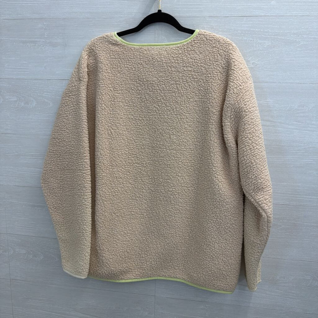 Lands End Beige Sherpa Green Trim Long Sleeve Top Large