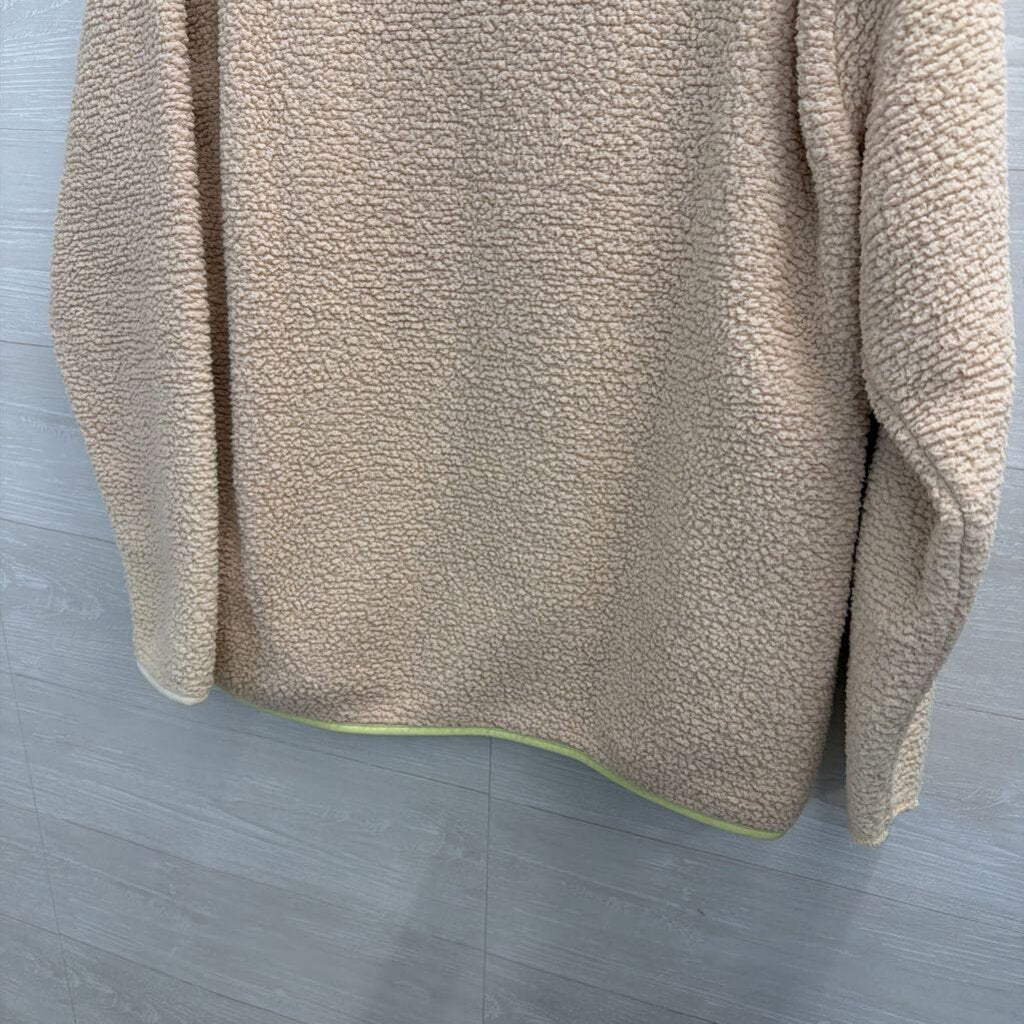 Lands End Beige Sherpa Green Trim Long Sleeve Top Large