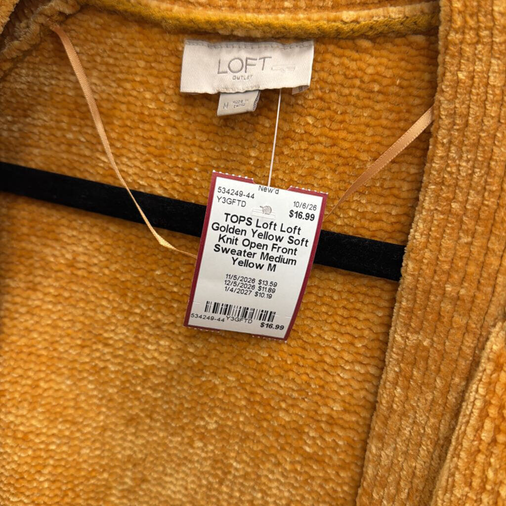 Loft Golden Yellow Soft Knit Open Front Sweater Medium