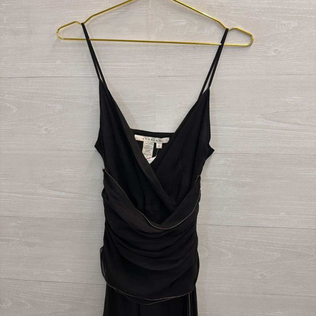 Vintage Studio M Black Ruched Detail Dress Small
