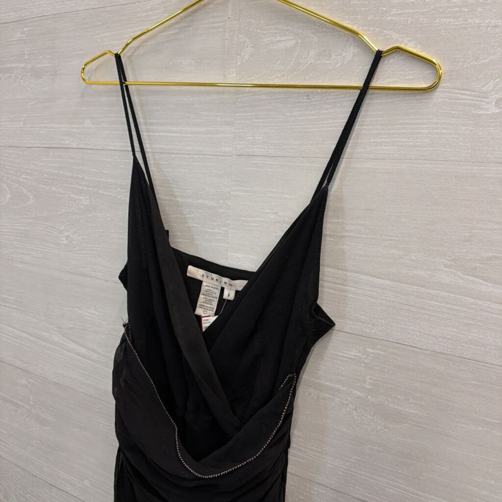 Vintage Studio M Black Ruched Detail Dress Small