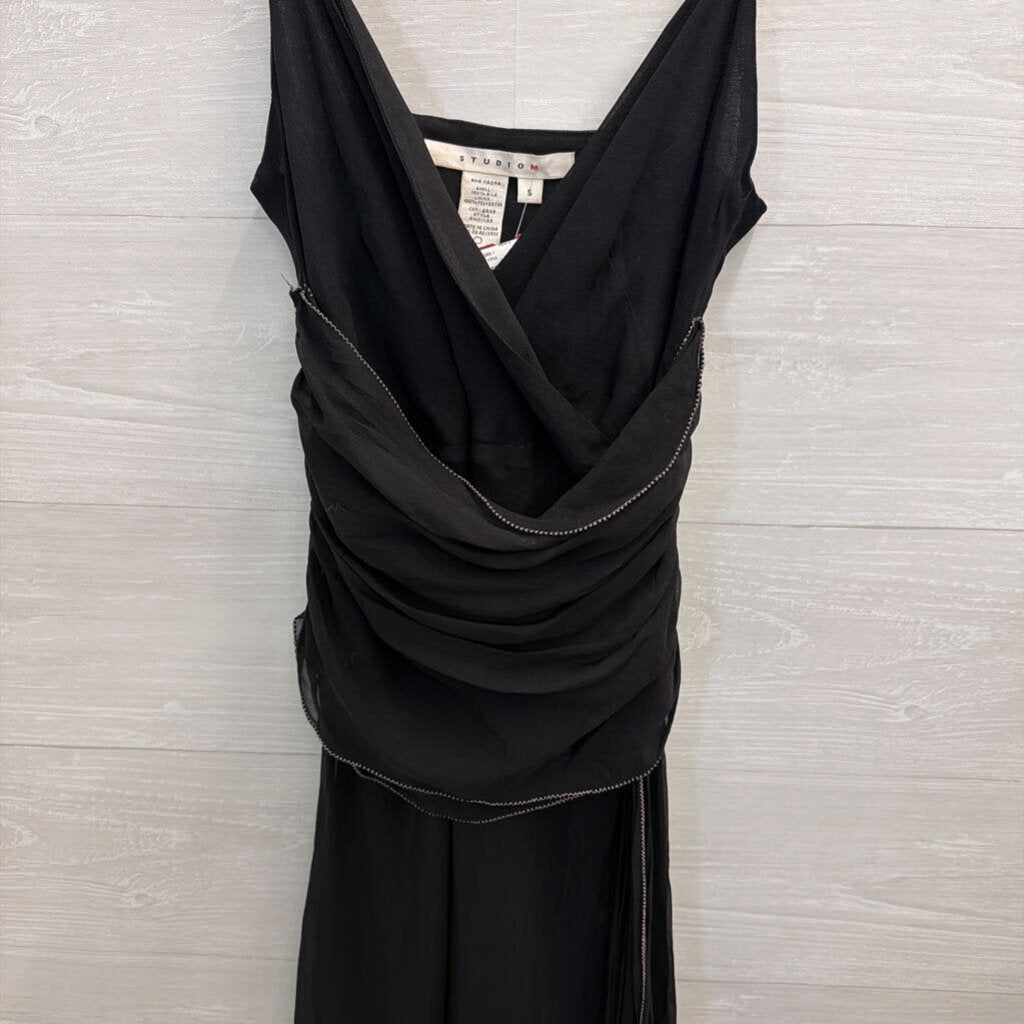 Vintage Studio M Black Ruched Detail Dress Small