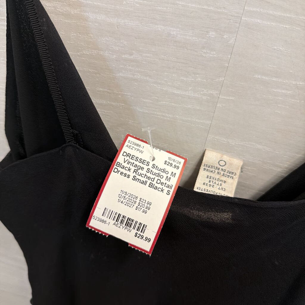 Vintage Studio M Black Ruched Detail Dress Small