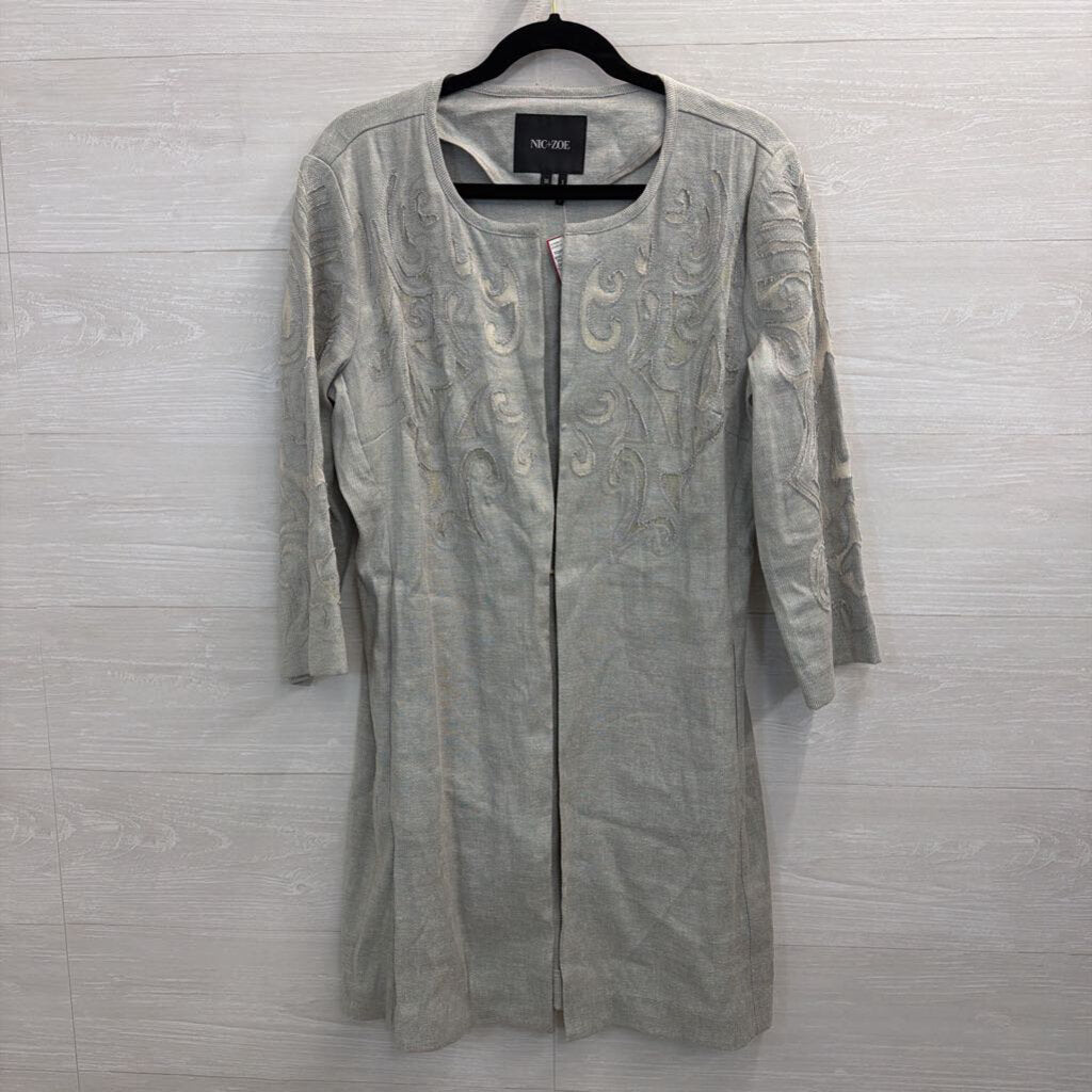 Nic and Zoe Grey Mesh Print Long Sleeve Open Front Jacket Top Medium