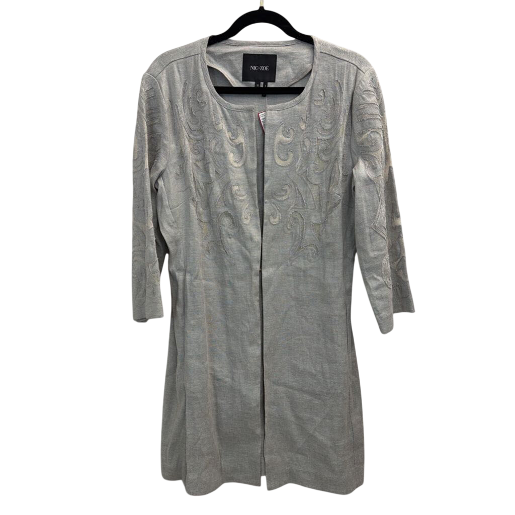 Nic and Zoe Grey Mesh Print Long Sleeve Open Front Jacket Top Medium