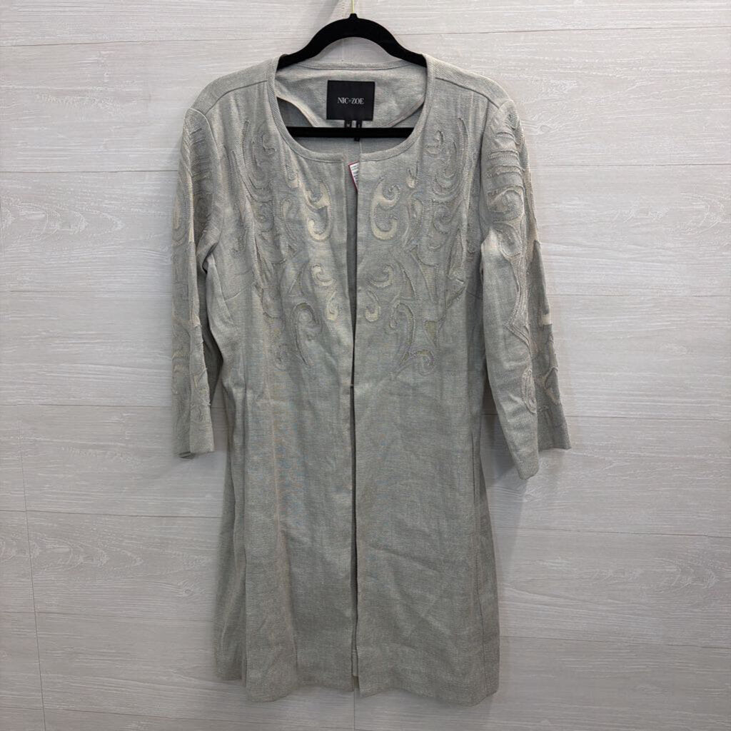 Nic and Zoe Grey Mesh Print Long Sleeve Open Front Jacket Top Medium
