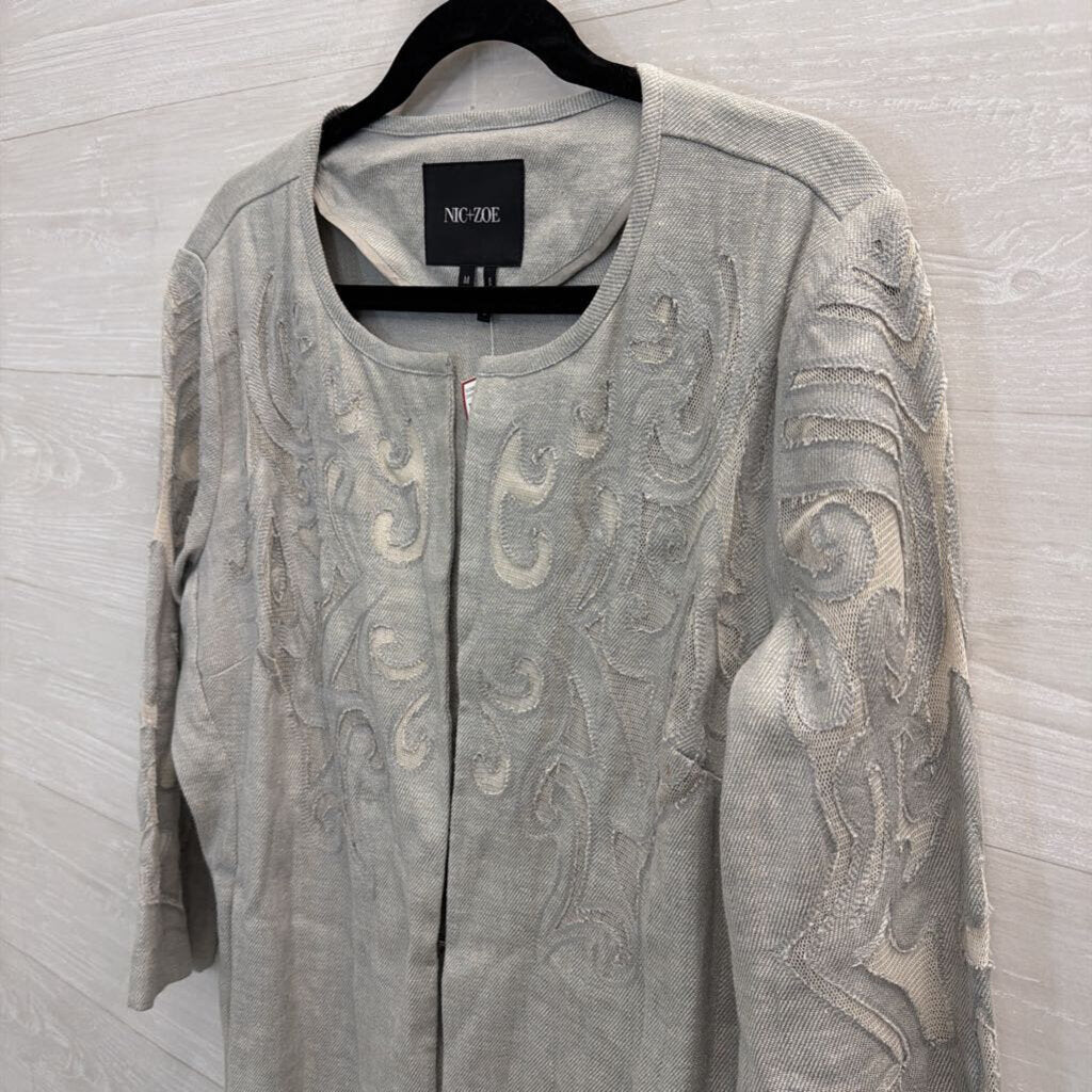 Nic and Zoe Grey Mesh Print Long Sleeve Open Front Jacket Top Medium