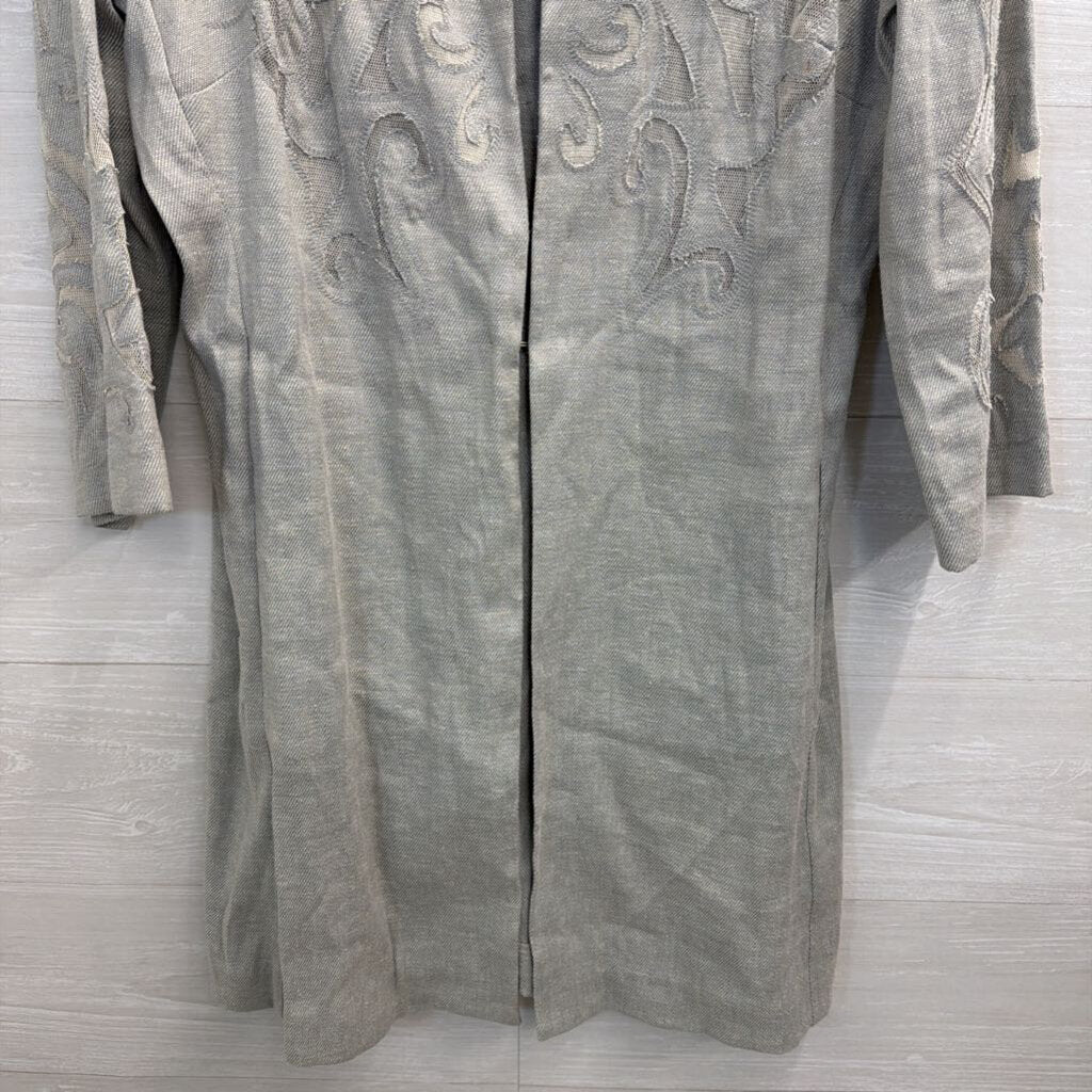 Nic and Zoe Grey Mesh Print Long Sleeve Open Front Jacket Top Medium