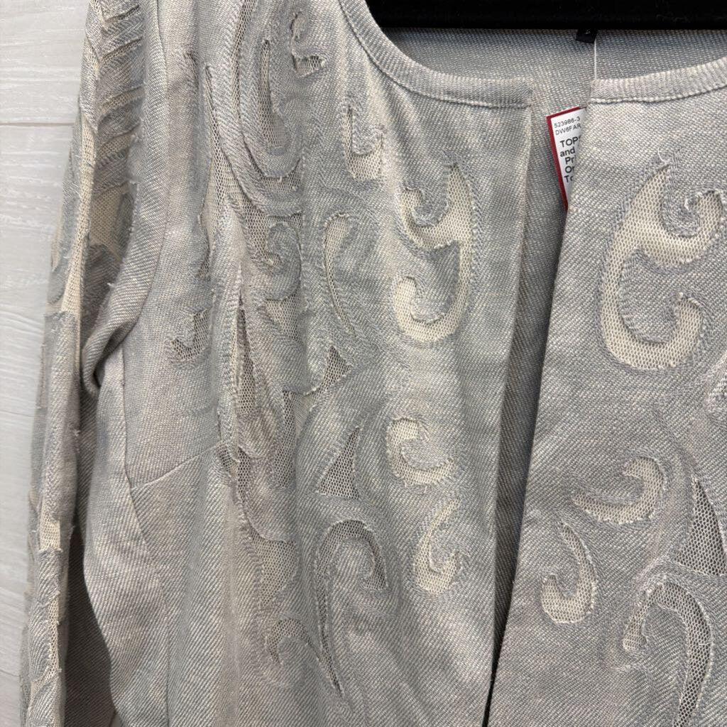 Nic and Zoe Grey Mesh Print Long Sleeve Open Front Jacket Top Medium