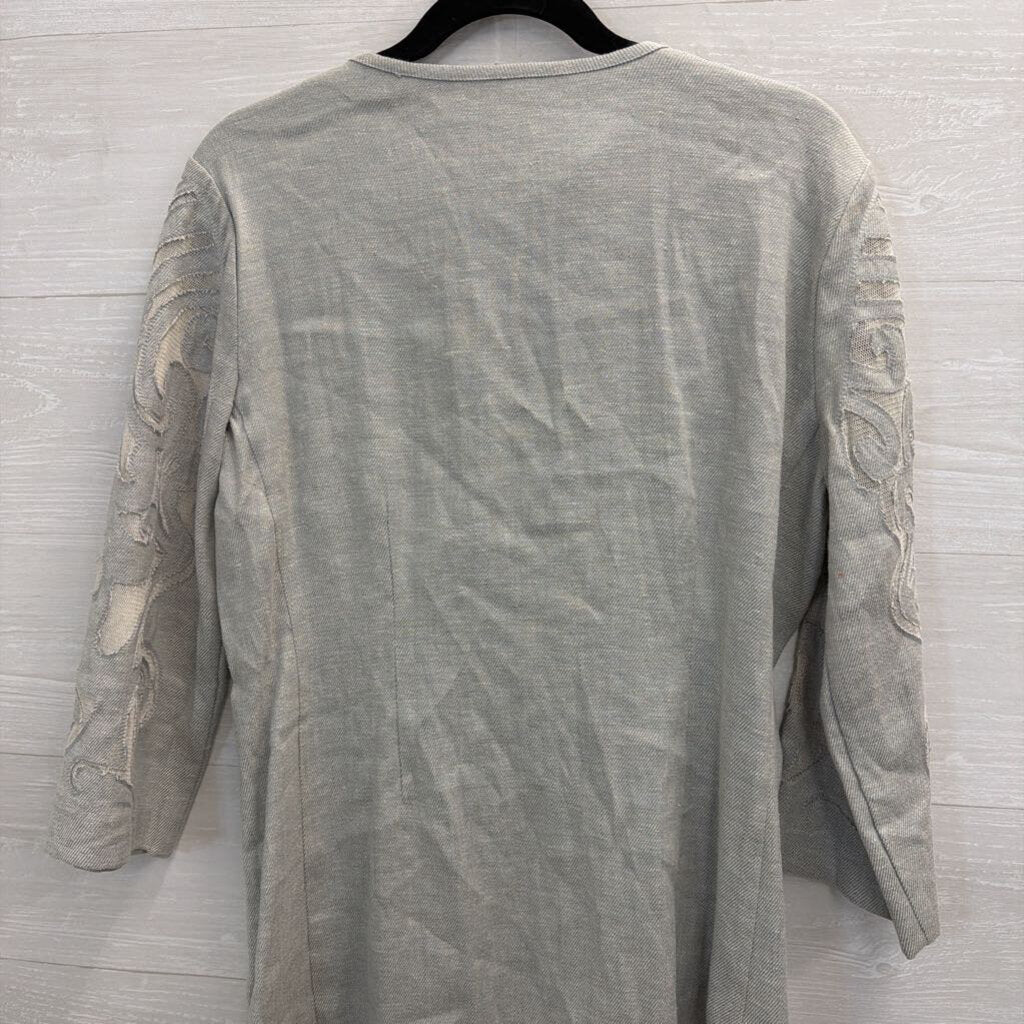 Nic and Zoe Grey Mesh Print Long Sleeve Open Front Jacket Top Medium