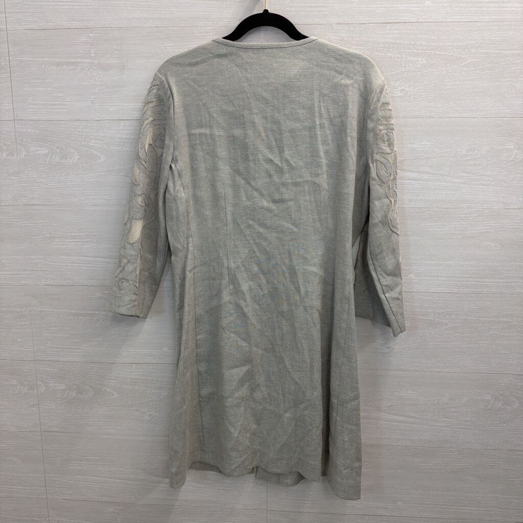 Nic and Zoe Grey Mesh Print Long Sleeve Open Front Jacket Top Medium