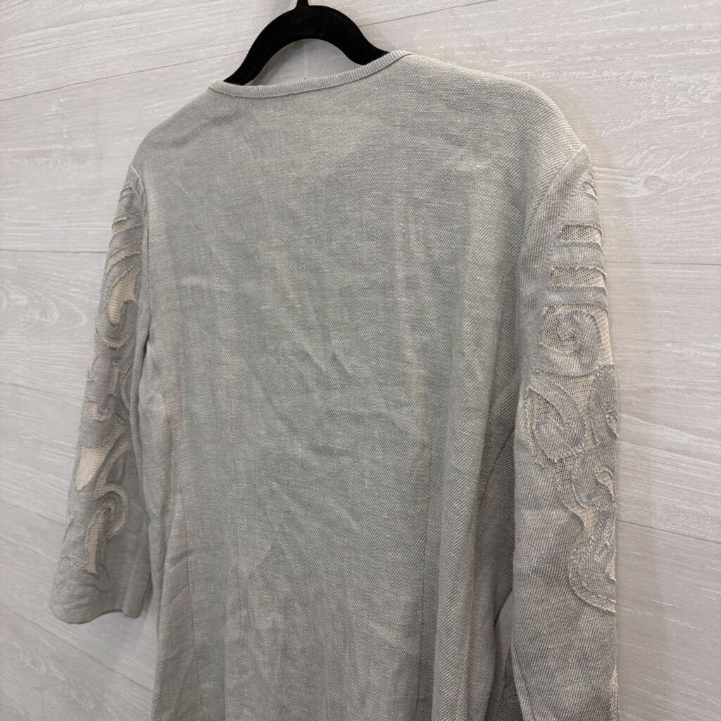 Nic and Zoe Grey Mesh Print Long Sleeve Open Front Jacket Top Medium