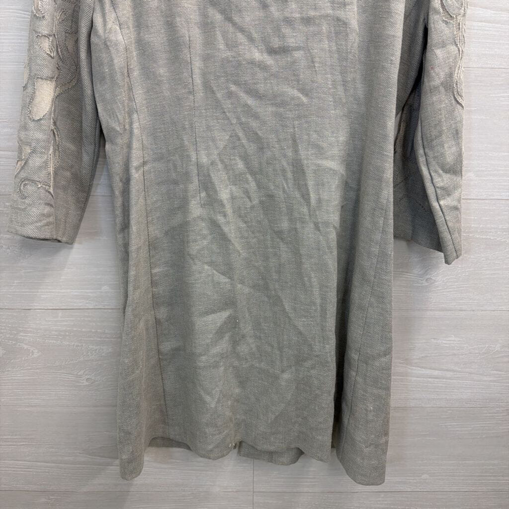 Nic and Zoe Grey Mesh Print Long Sleeve Open Front Jacket Top Medium