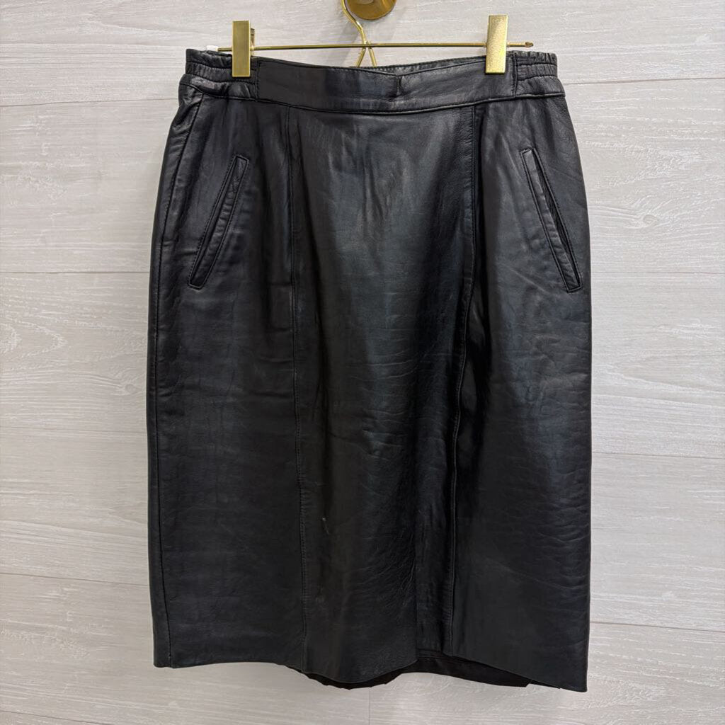 Vintage Black Leather Over The Knee Skirt Small