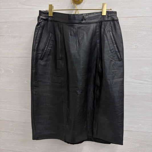 Vintage Black Leather Over The Knee Skirt Small