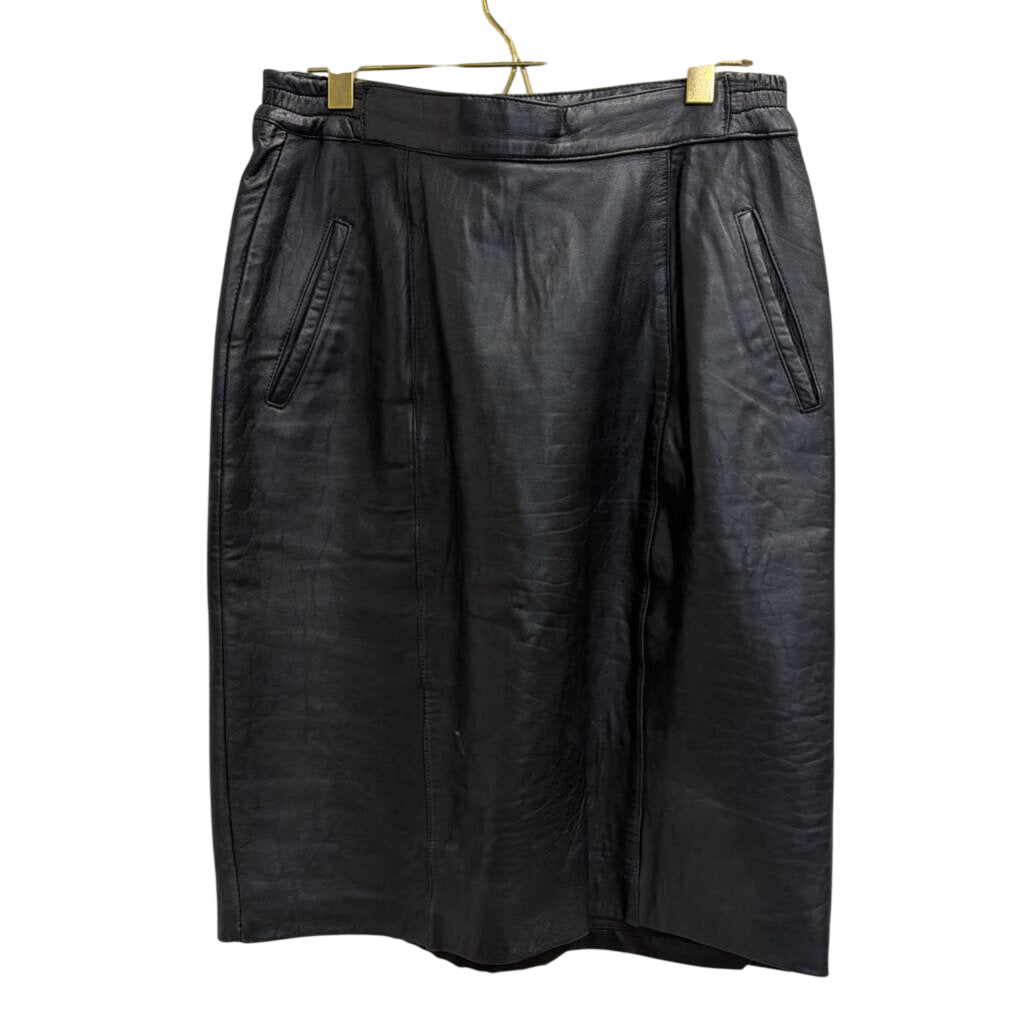 Vintage Black Leather Over The Knee Skirt Small