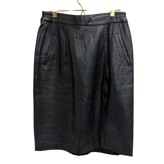 Vintage Black Leather Over The Knee Skirt Small