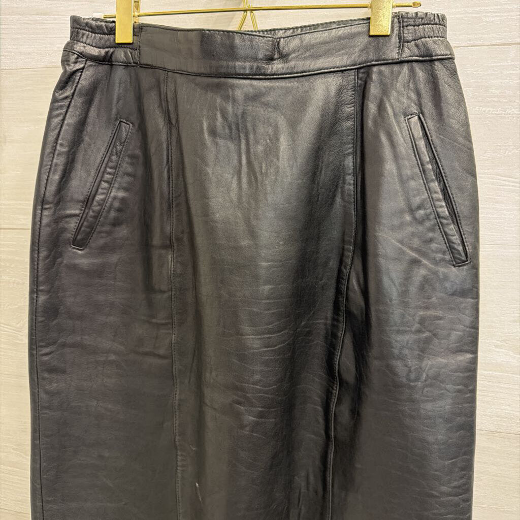 Vintage Black Leather Over The Knee Skirt Small