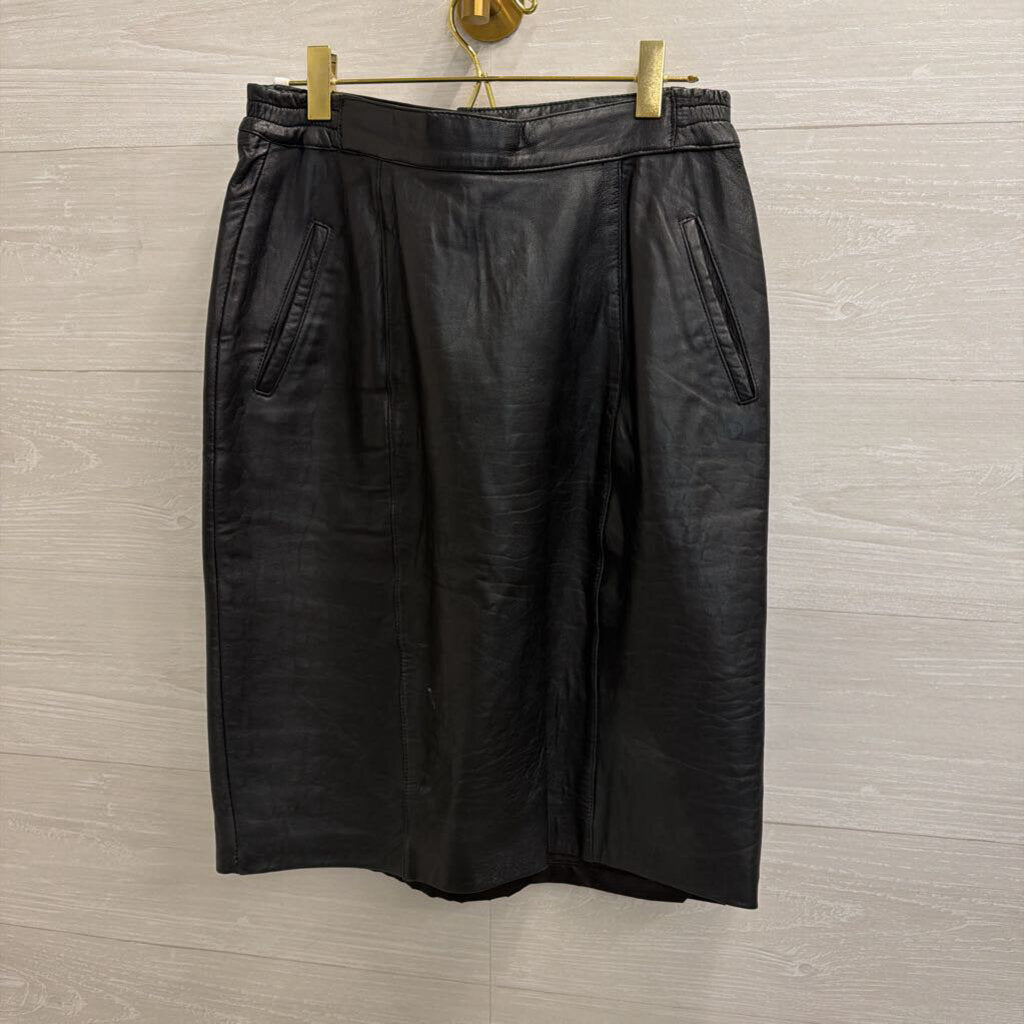 Vintage Black Leather Over The Knee Skirt Small