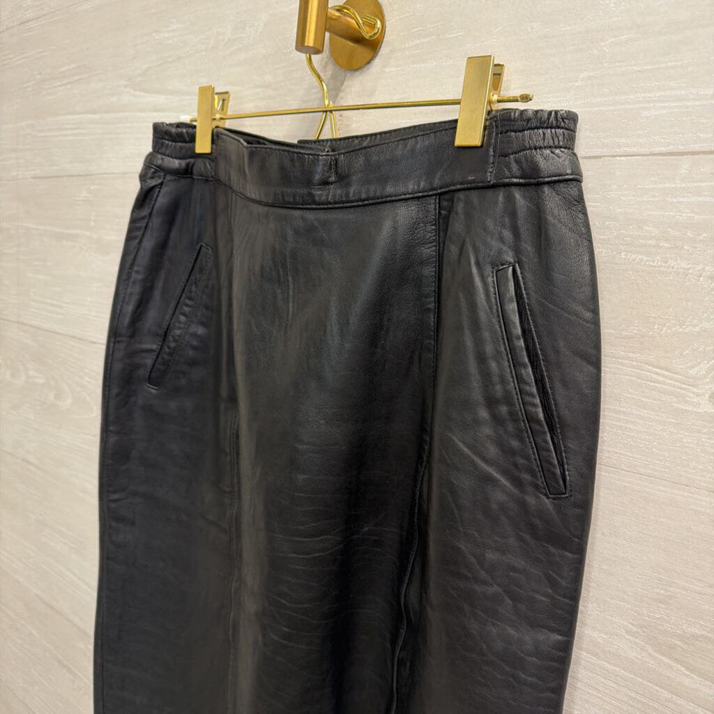 Vintage Black Leather Over The Knee Skirt Small