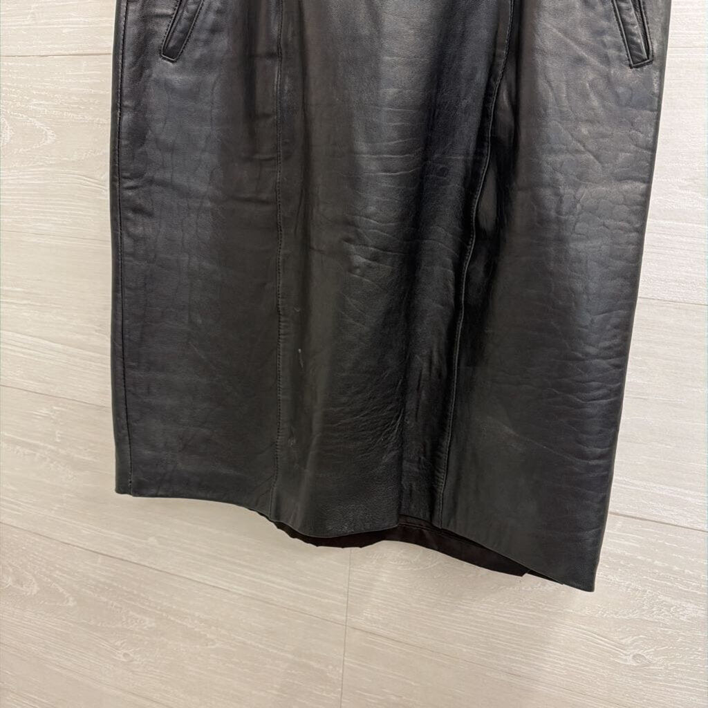Vintage Black Leather Over The Knee Skirt Small