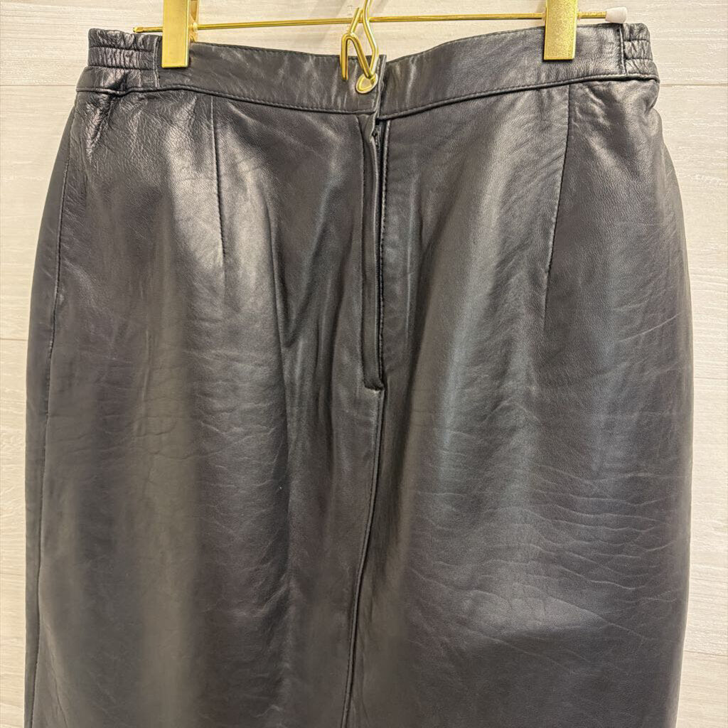 Vintage Black Leather Over The Knee Skirt Small