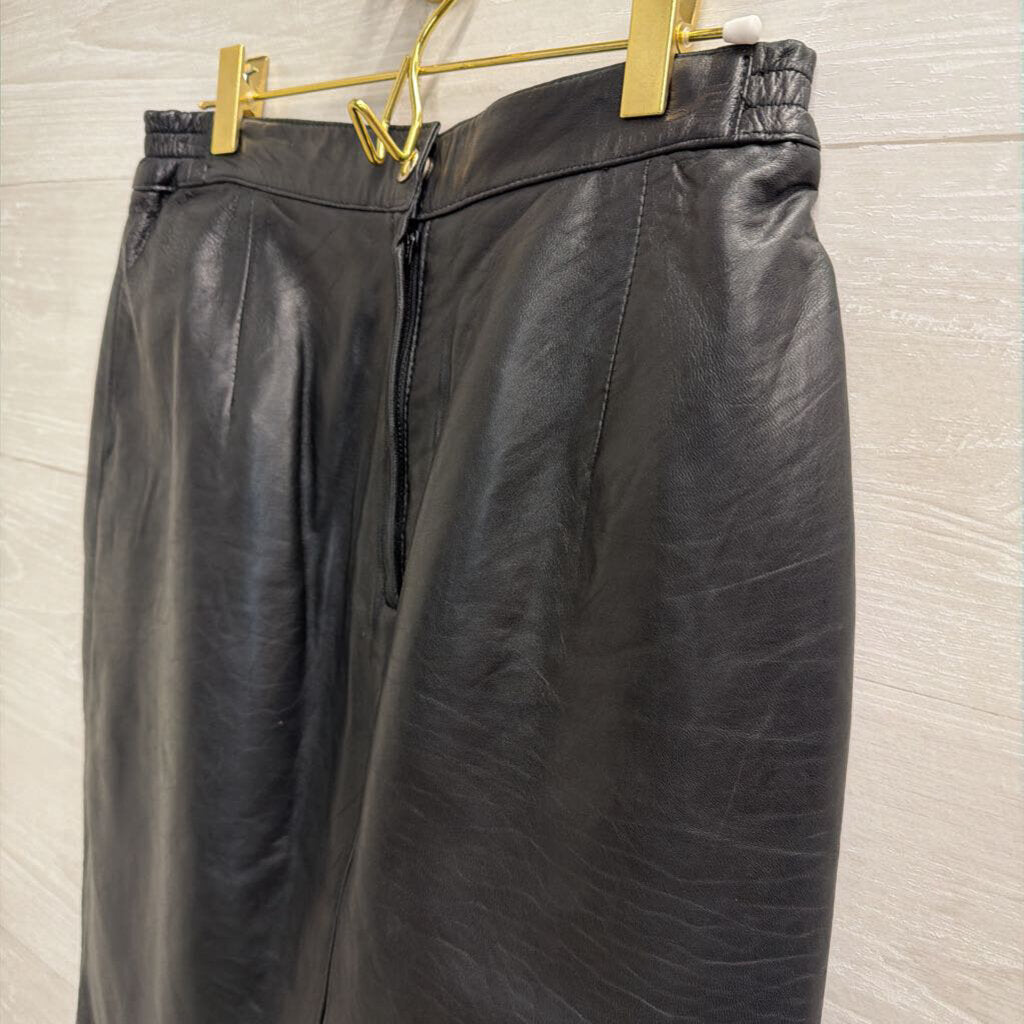 Vintage Black Leather Over The Knee Skirt Small