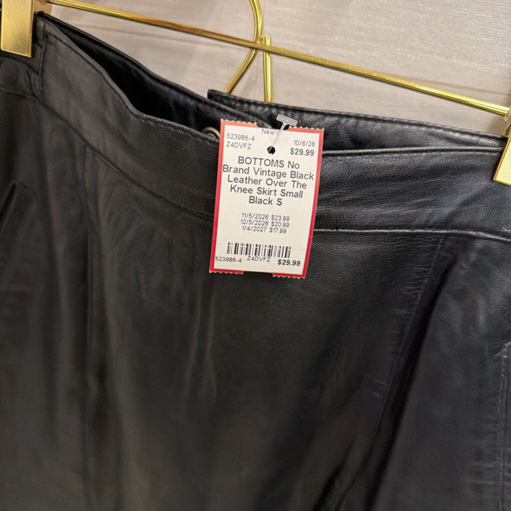 Vintage Black Leather Over The Knee Skirt Small