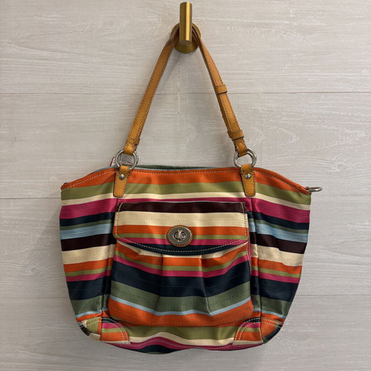Vintage Coach Multi Colored Legacy Stripe Leah Satin Tote Purse