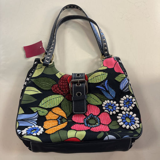 Vintage Isabella Fiore Black/ Multi Beaded Floral Shoulder Purse